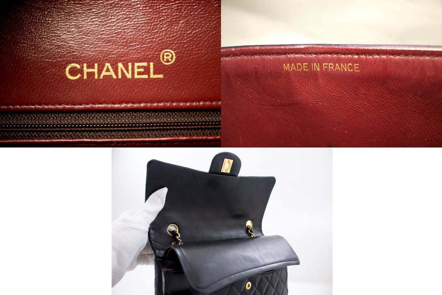 CHANEL 2.55 Double Flap Square Chain Shoulder Bag Black Lambskin h72