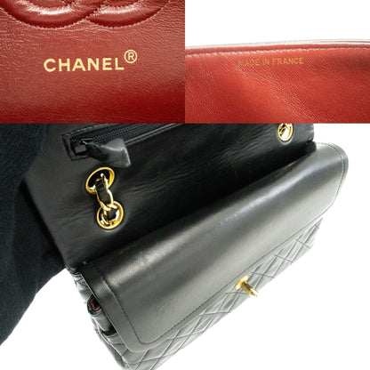 CHANEL Classic Double Flap 10" Chain Shoulder Bag Black Lambskin k60
