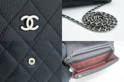 CHANEL Caviar Wallet On Chain WOC Black Shoulder Bag Crossbody k38