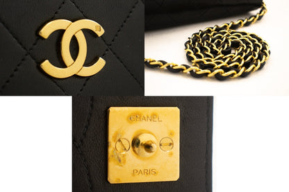 CHANEL Full Flap Chain Shoulder Bag Clutch Black Quilted Lambskin j67