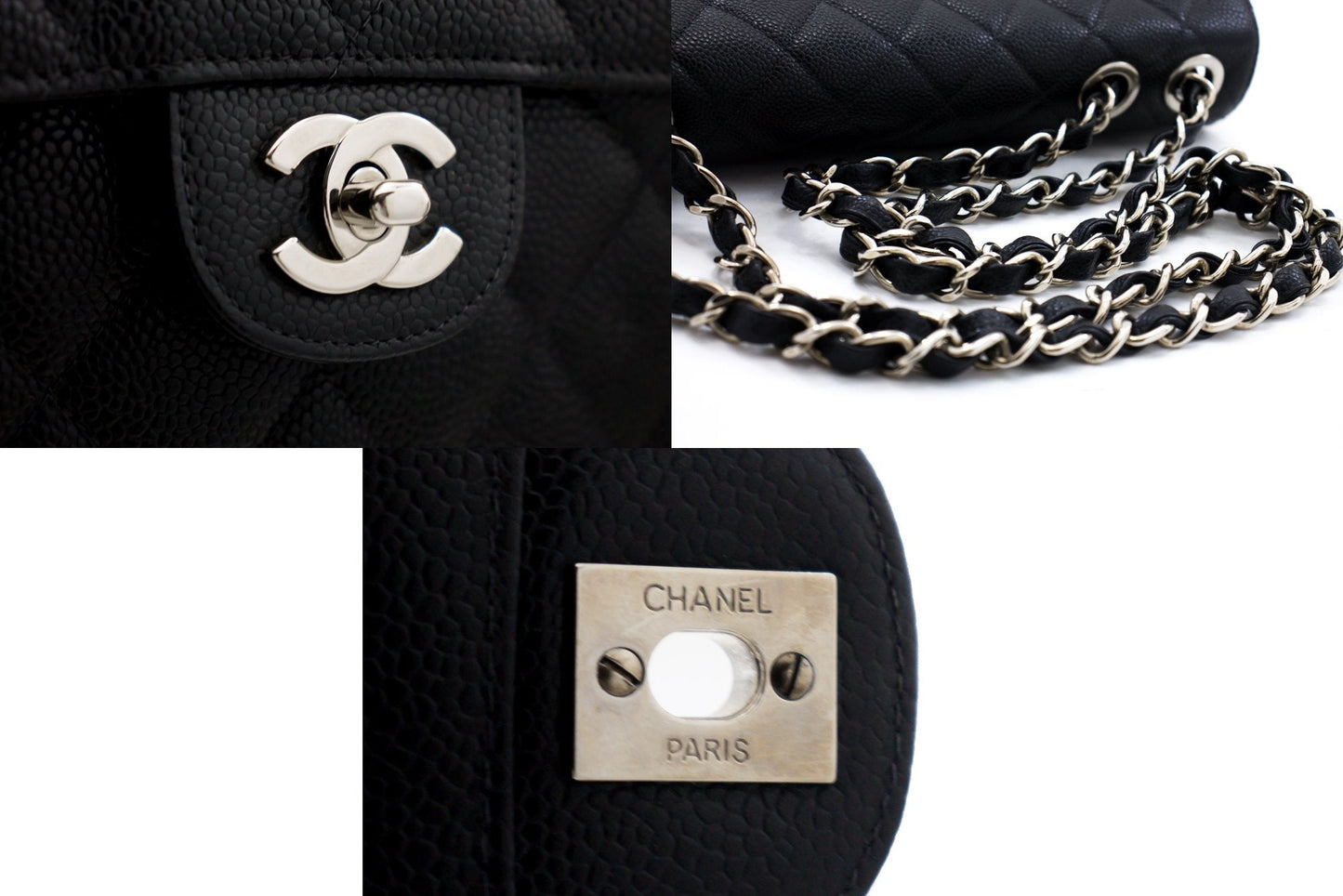 CHANEL Classic Large 11" Chain Shoulder Bag Black Grained Calfskin h58