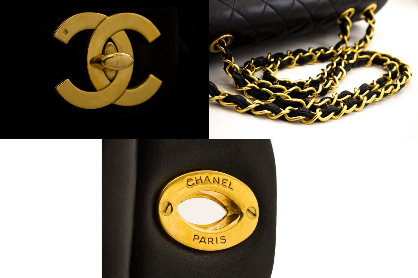 CHANEL Jumbo 13" 2.55 Flap Chain Shoulder Bag Black Lambskin Large g83