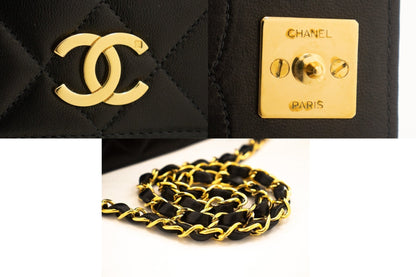 CHANEL Full Flap Chain Shoulder Bag Clutch Black Quilted Lambskin k09