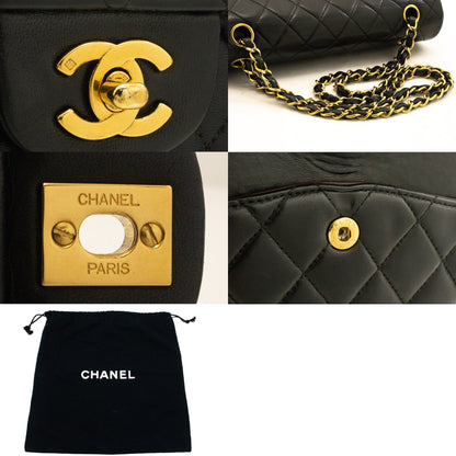 CHANEL Classic Double Flap Medium Chain Shoulder Bag Black Lamb k61