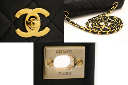 CHANEL Full Flap Chain Shoulder Bag Black Quilted Lambskin Leather j95
