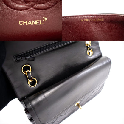 CHANEL Classic Double Flap 10" Chain Shoulder Bag Black Lambskin k72