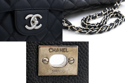 CHANEL Caviar Grained Calfskin Flap Chain Shoulder Bag Black 13" i90