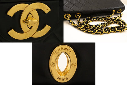 CHANEL Classic Large 13" Flap Chain Shoulder Bag Black Lambskin j58