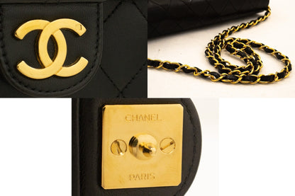 CHANEL Chain Shoulder Bag Clutch Black Quilted Flap Lambskin Purse j98