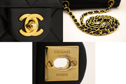 CHANEL Mini Square Small Chain Shoulder Bag Crossbody Black Quilt k83