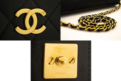 CHANEL Full Flap Chain Shoulder Bag Clutch Black Quilted Lambskin j59