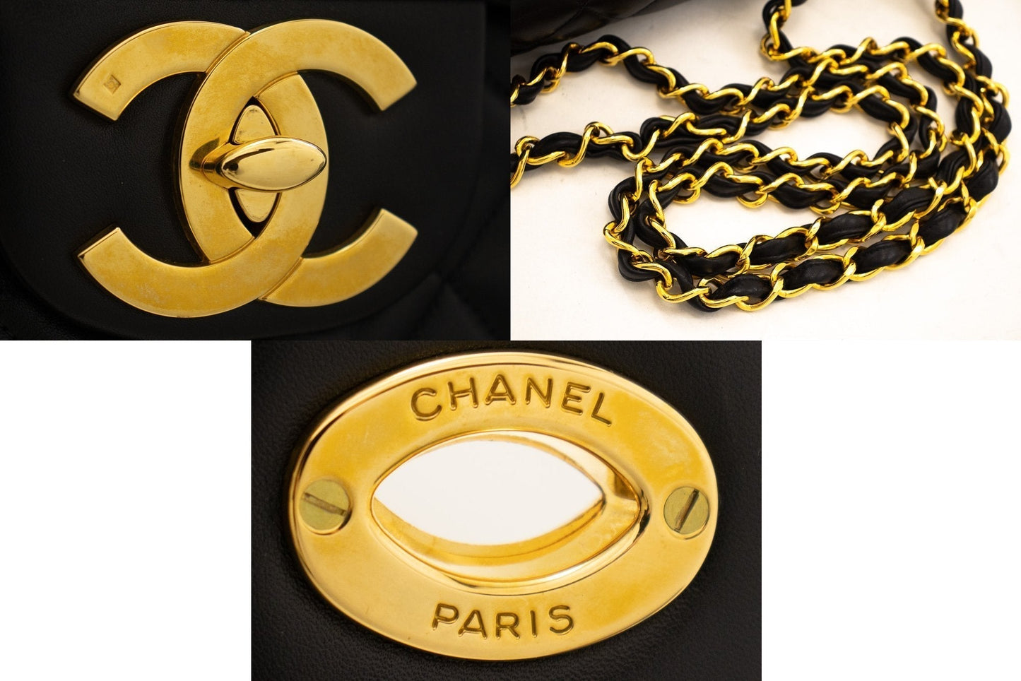 CHANEL Classic Large 13" Flap Chain Shoulder Bag Black Lambskin j82