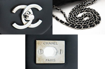 CHANEL Classic Large 11" Chain Shoulder Bag Flap Black Lambskin j42