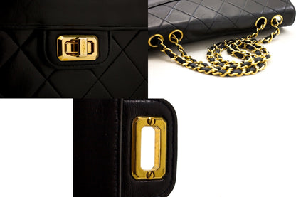 CHANEL Vintage Classic Chain Shoulder Bag Black Quilted Flap Lamb c20