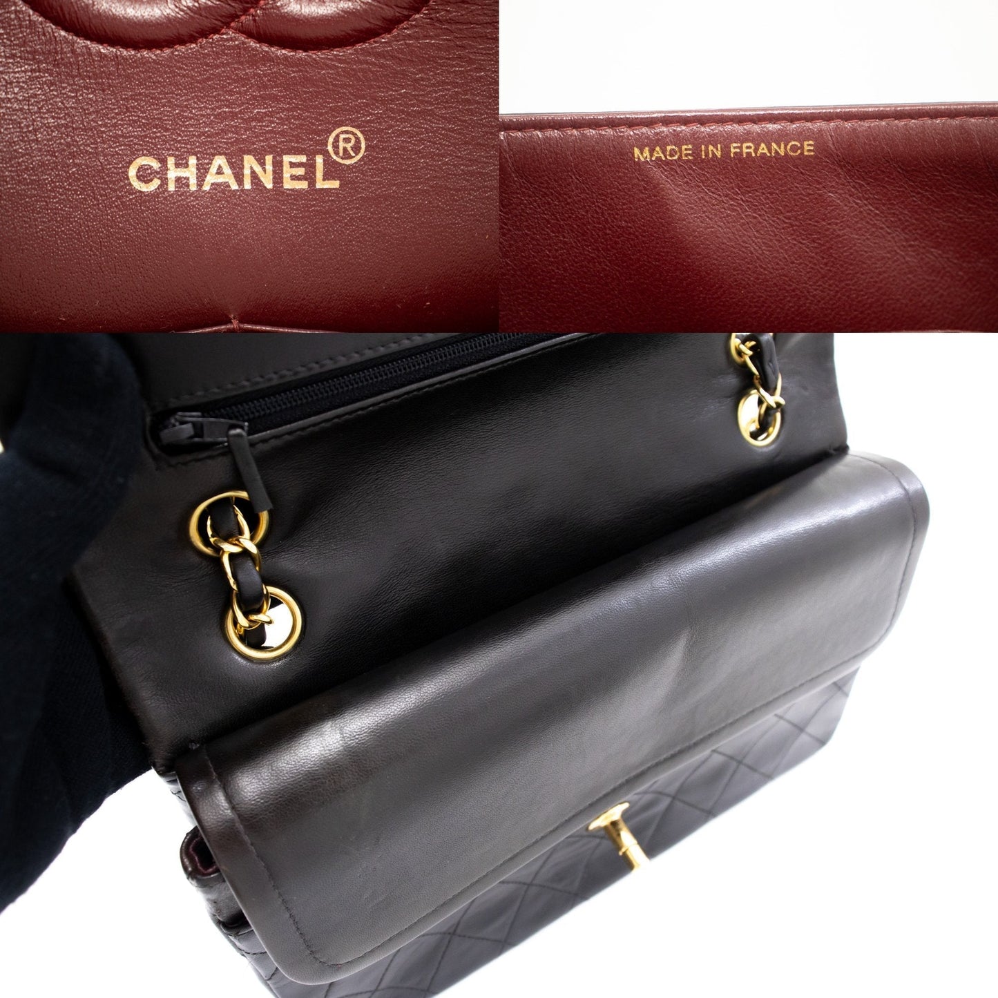 CHANEL Classic Double Flap Medium Chain Shoulder Bag Black Lamb k86