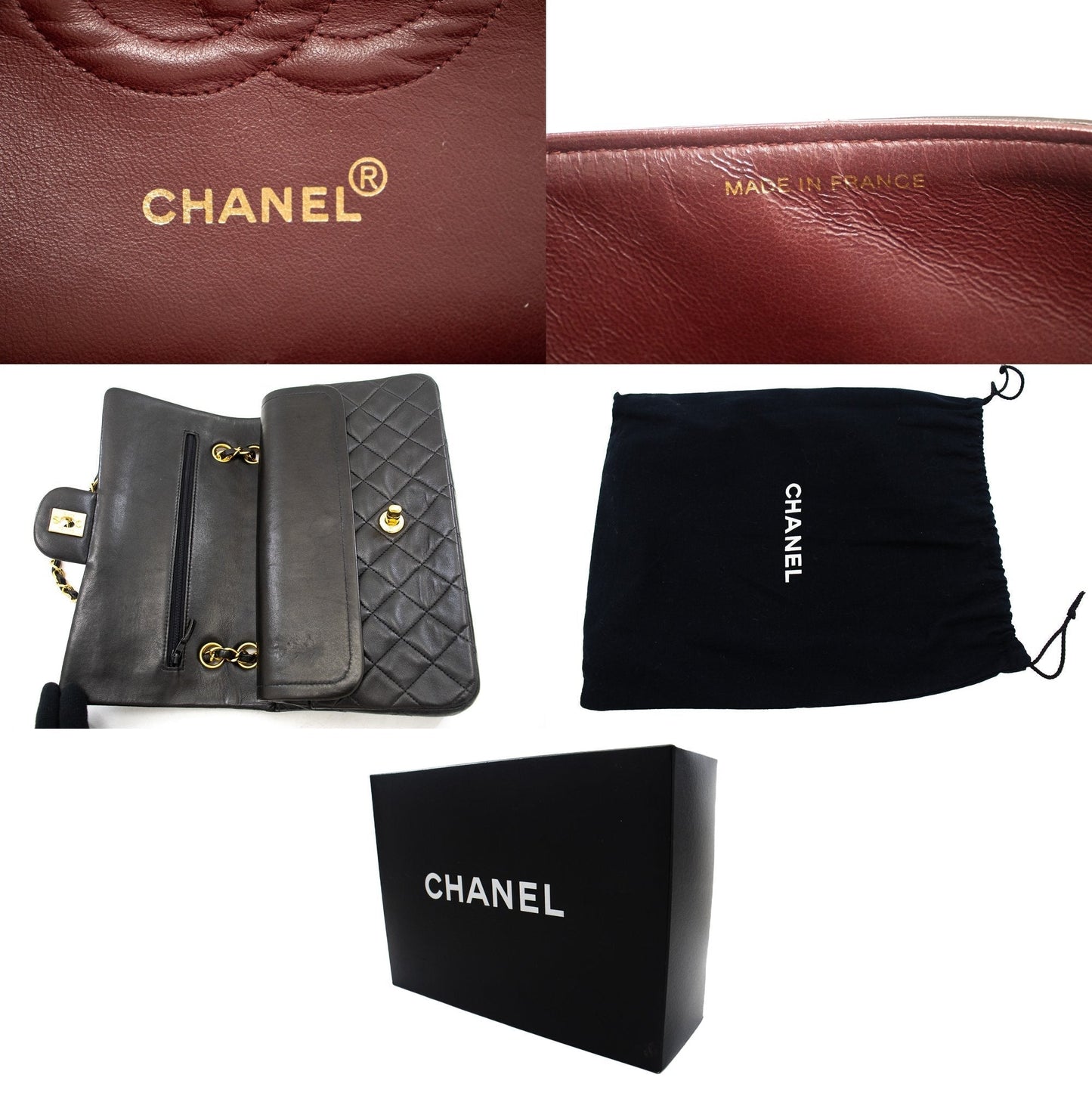 CHANEL Classic Double Flap 10" Chain Shoulder Bag Black Lambskin k04