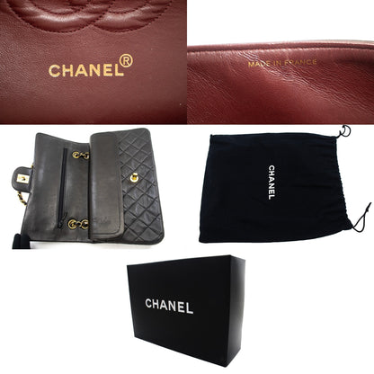 CHANEL Classic Double Flap 10" Chain Shoulder Bag Black Lambskin k04
