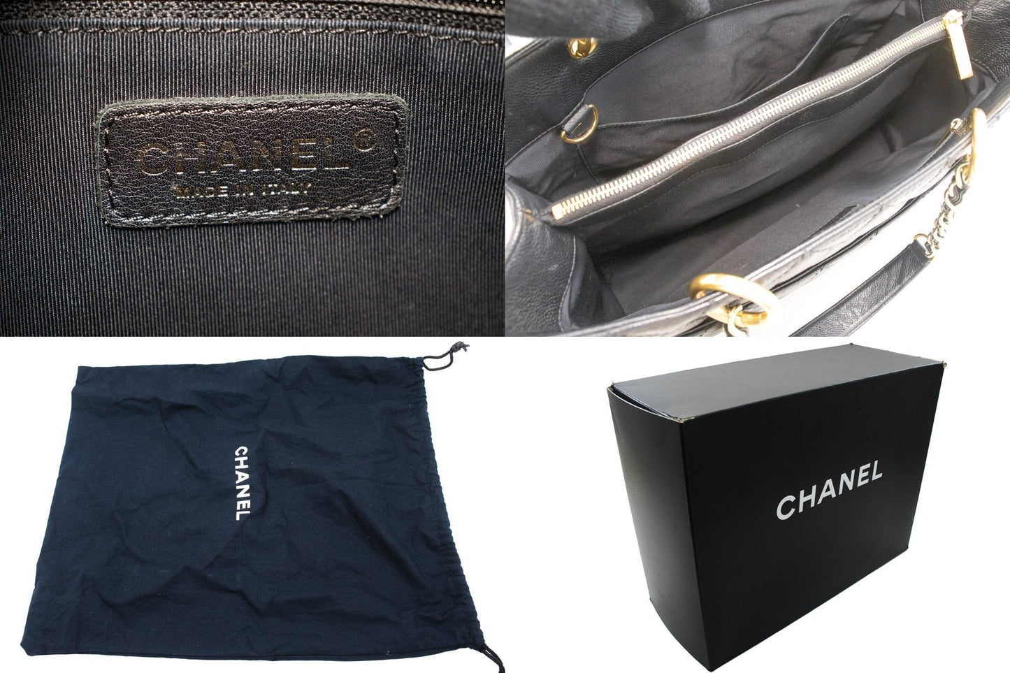 CHANEL Caviar GST 13" Grand Shopping Tote Chain Shoulder Bag Black k54