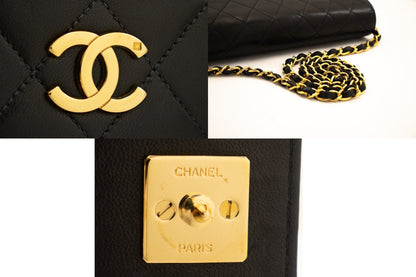 CHANEL Full Flap Chain Shoulder Bag Clutch Black Quilted Lambskin k78