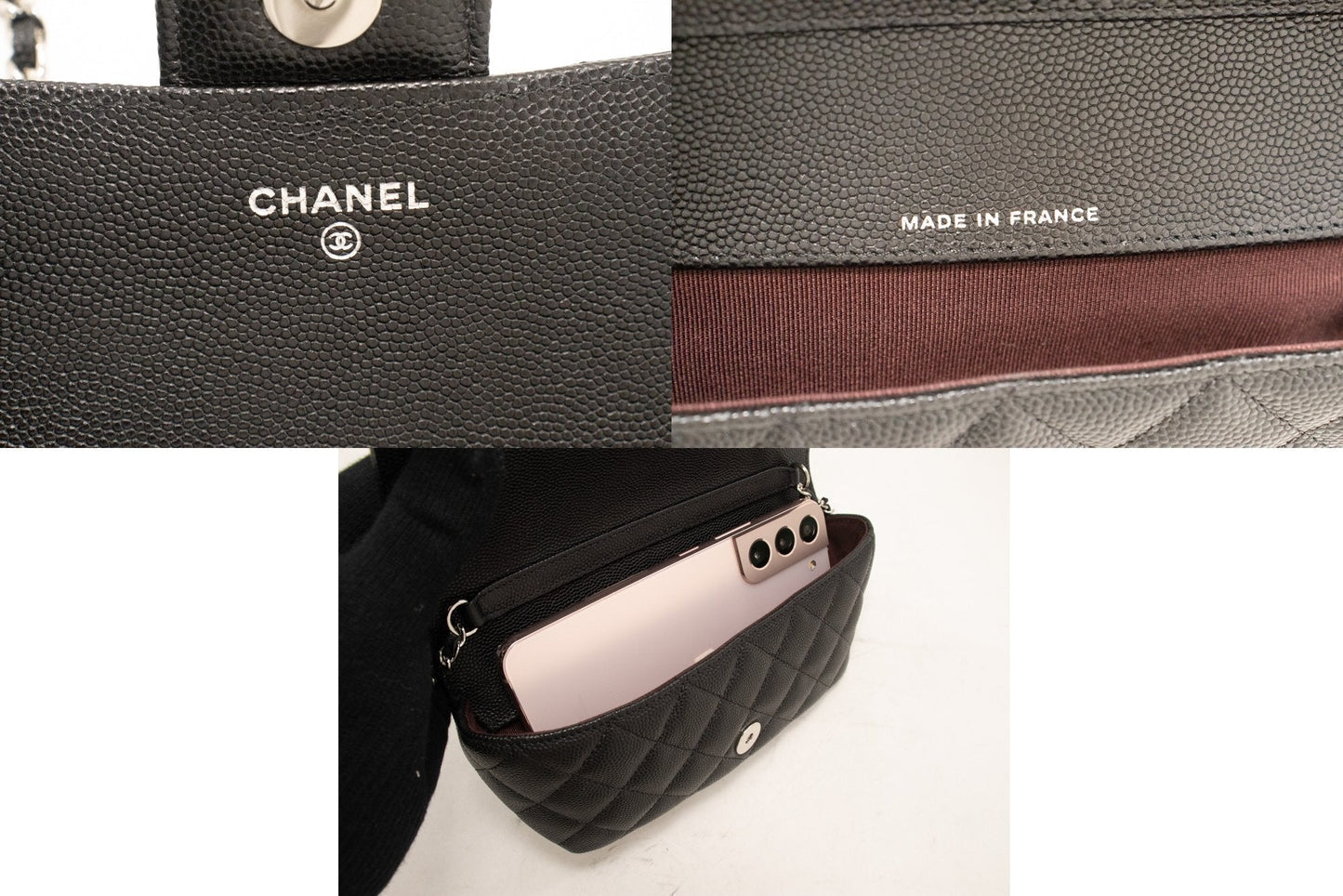 CHANEL Flap Phone Holder With Chain Bag Black Crossbody Clutch j99
