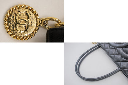 CHANEL Gold Medallion Caviar Shoulder Bag Shopping Tote Black i53