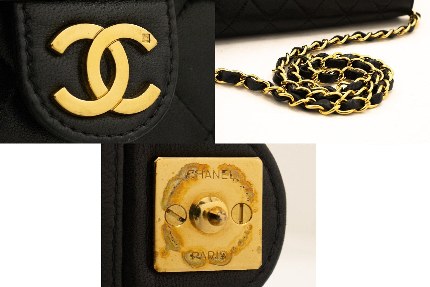 CHANEL Chain Shoulder Bag Clutch Black Quilted Flap Lambskin Purse k05