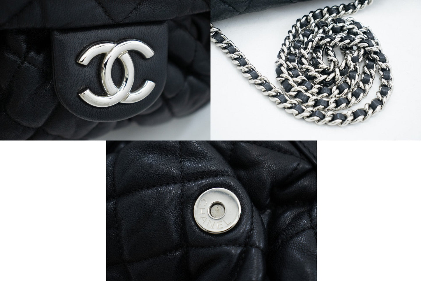 CHANEL Chain Around Shoulder Bag Crossbody Black Calfskin Leather j91