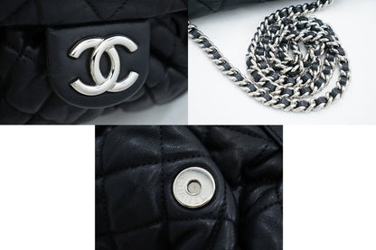 CHANEL Chain Around Shoulder Bag Crossbody Black Calfskin Leather j91