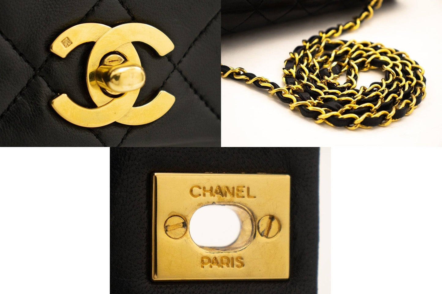 CHANEL Full Flap Chain Shoulder Bag Clutch Black Quilted Lambskin k84