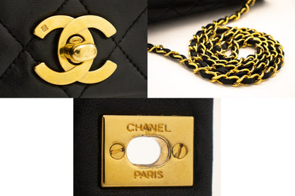 CHANEL Full Flap Chain Shoulder Bag Clutch Black Quilted Lambskin k84
