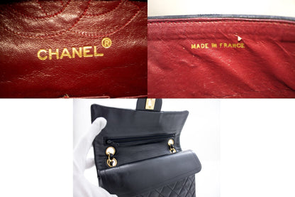 CHANEL 2.55 Double Flap Small Chain Shoulder Bag Black Lambskin h21
