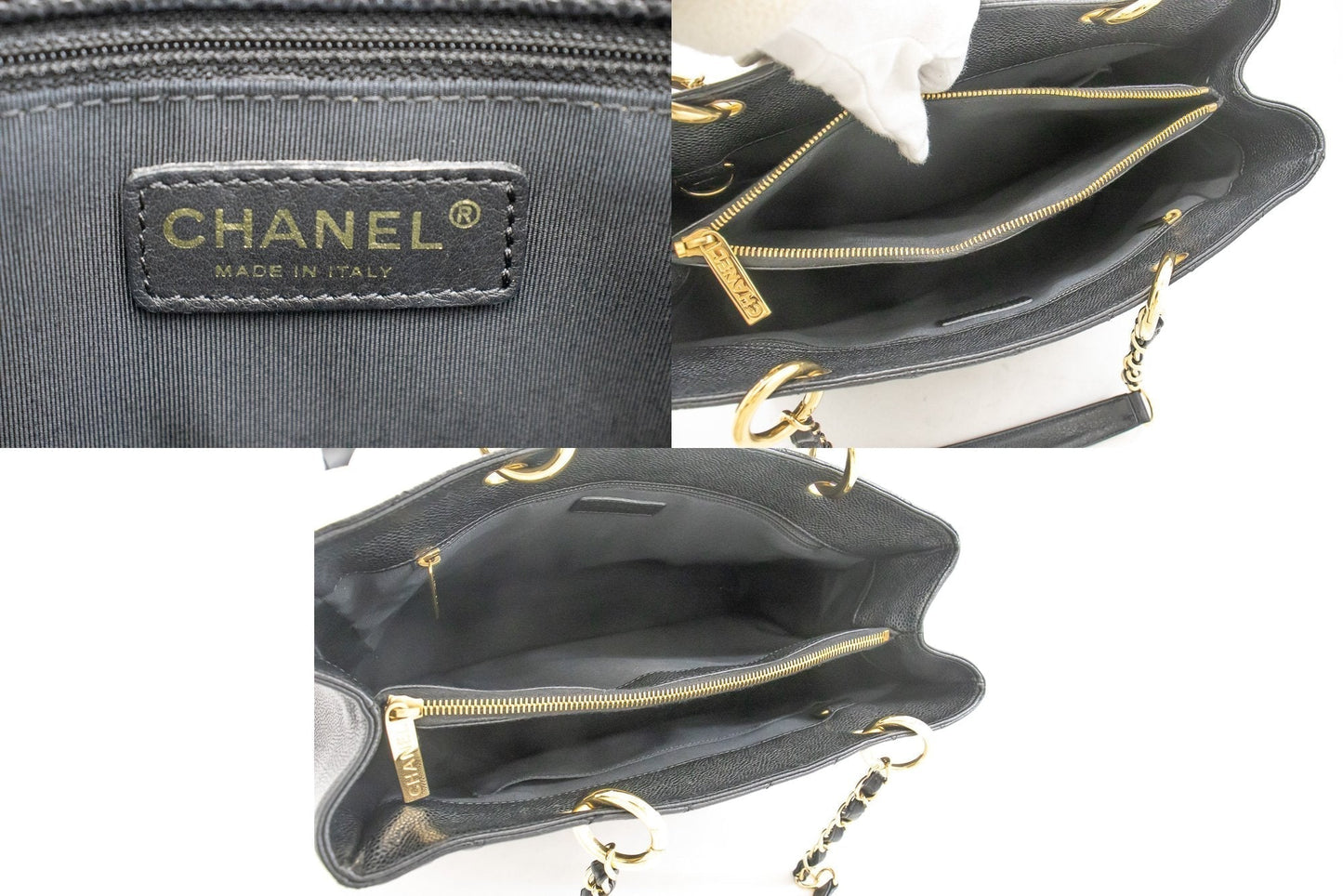 CHANEL Caviar GST 13" Grand Shopping Tote Chain Shoulder Bag Black j25