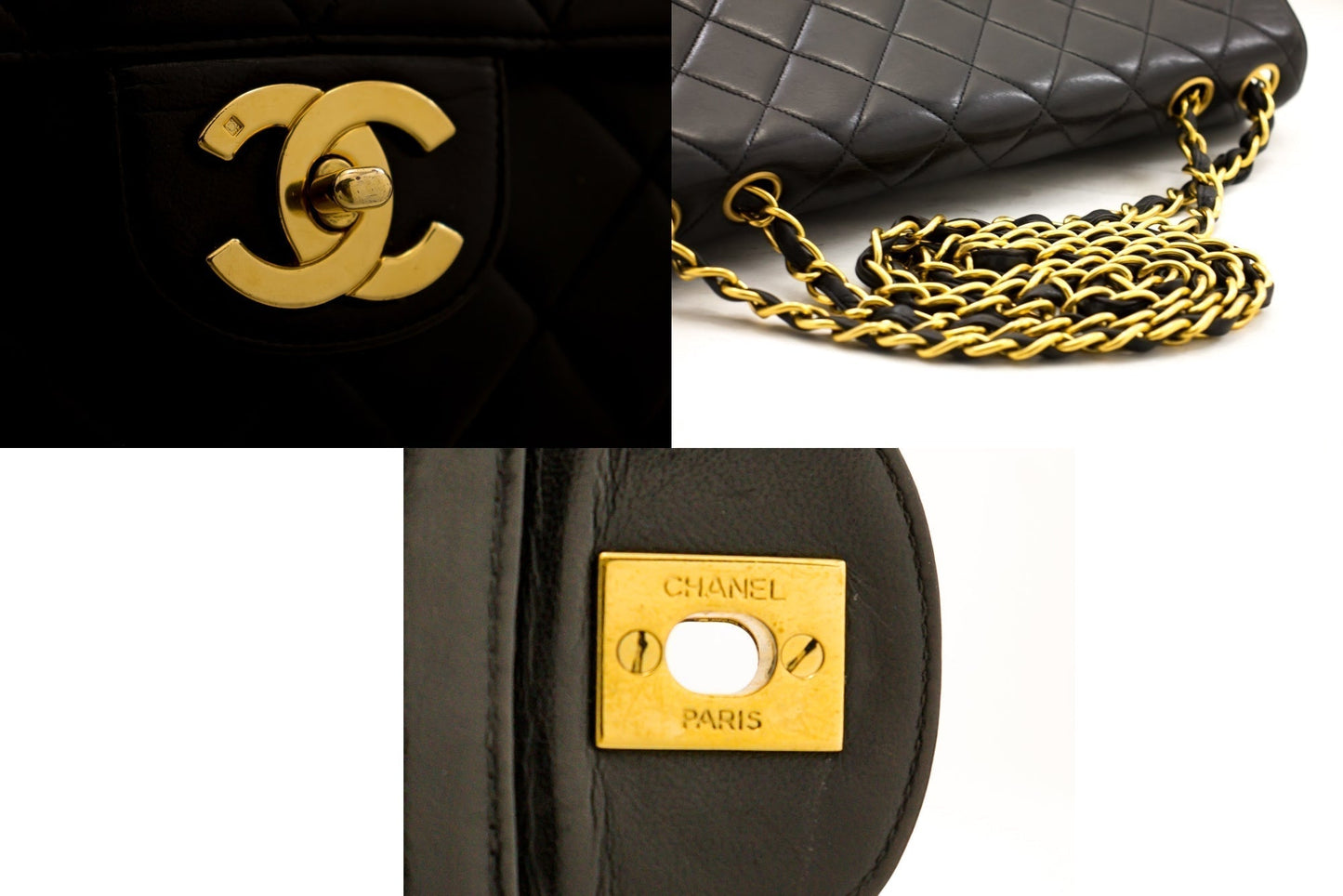 CHANEL Jumbo 11" Large Chain Shoulder Bag Flap Black Lambskin Gold f35