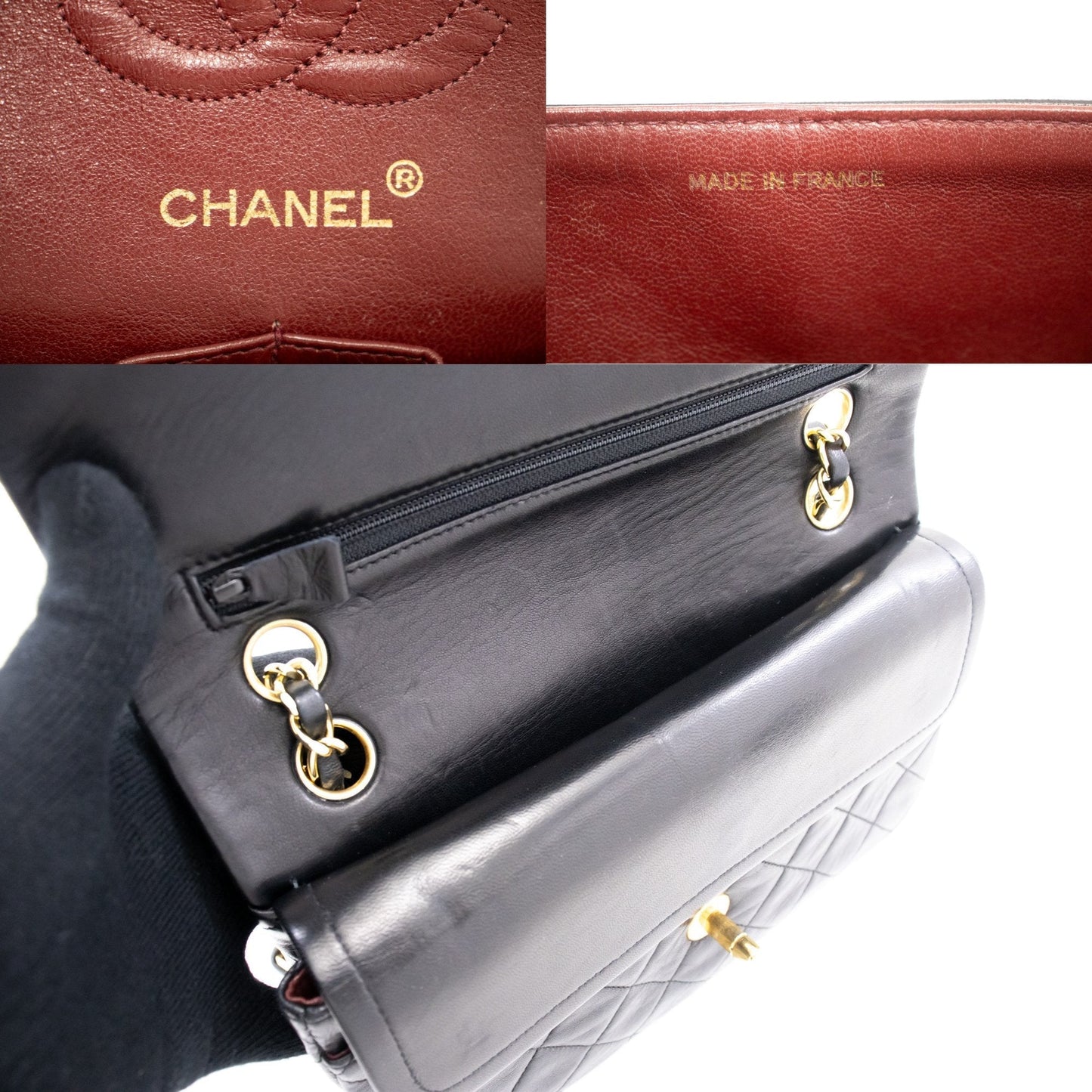 CHANEL Classic Double Flap 9" Chain Shoulder Bag Black Lambskin k65