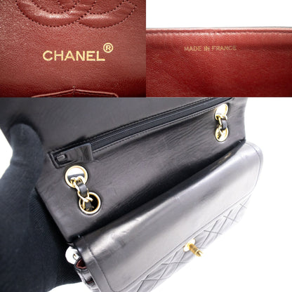 CHANEL Classic Double Flap 9" Chain Shoulder Bag Black Lambskin k65