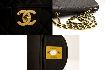 CHANEL Jumbo 11" Large Chain Shoulder Bag Flap Black Lambskin Gold f98