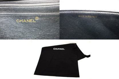 CHANEL Jumbo 11" Large Chain Shoulder Bag Flap Black Lambskin Gold f98