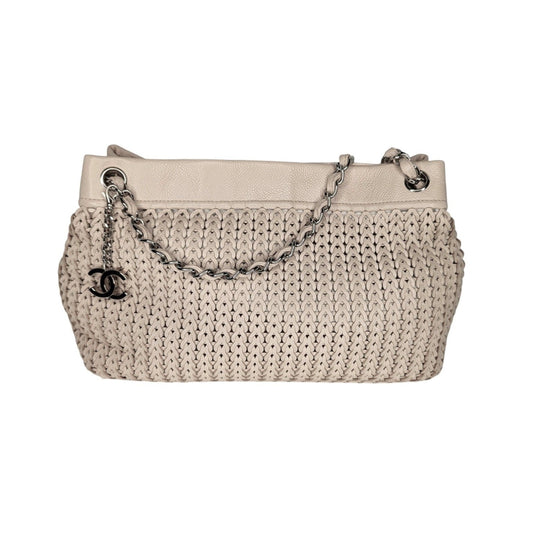 Chanel Vintage CC Charm Beige Woven Leather Tote