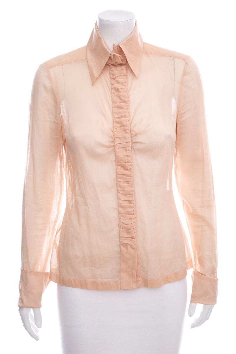 Chanel Nude Long Sleeve Button Up Blouse SZ 38