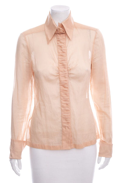 Chanel Nude Long Sleeve Button Up Blouse SZ 38