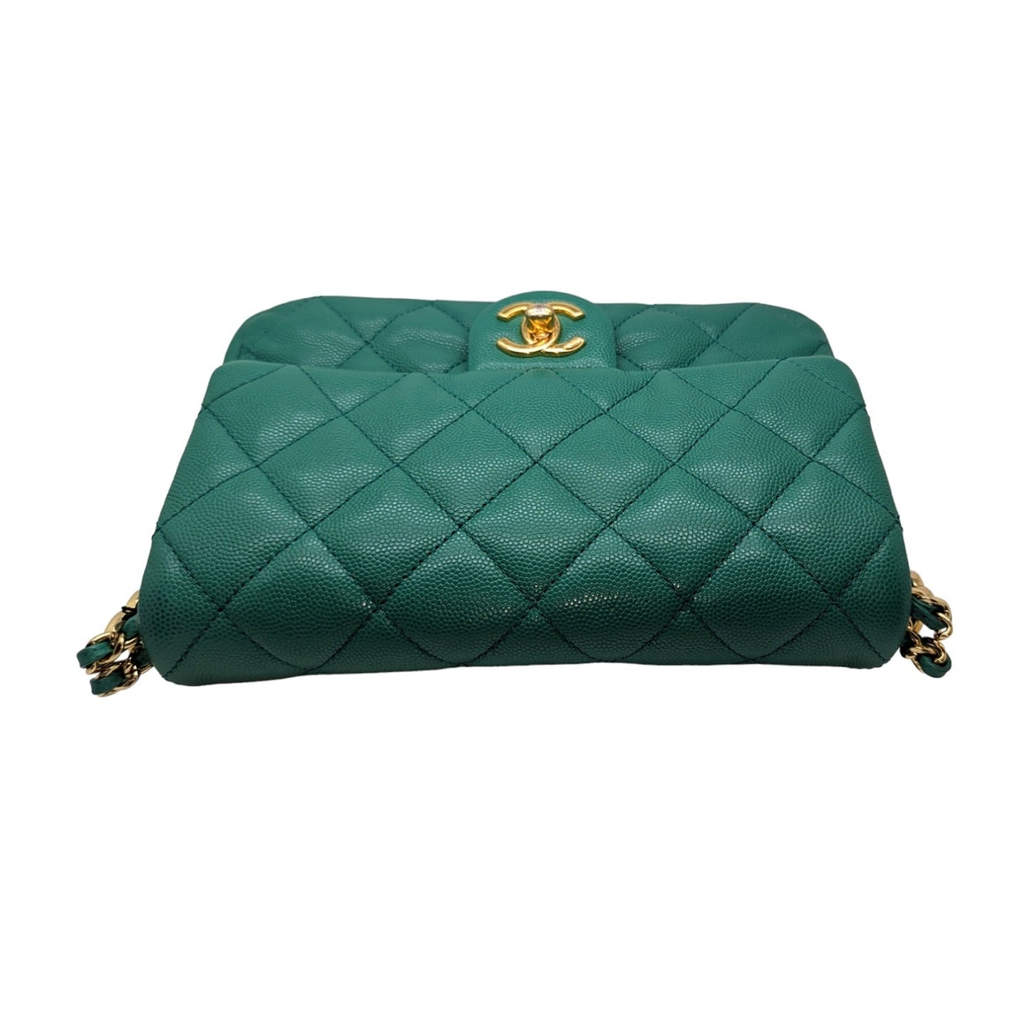 Chanel 2023 Green Grained Calfskin Quilted Mini CC You Flap