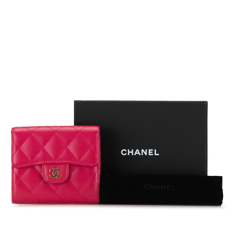 Chanel Caviar Skin Matelasse Coco Mark Classic Small Flap Wallet