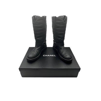 Chanel Quilted Calfskin Star Biker Boots Sz 40
