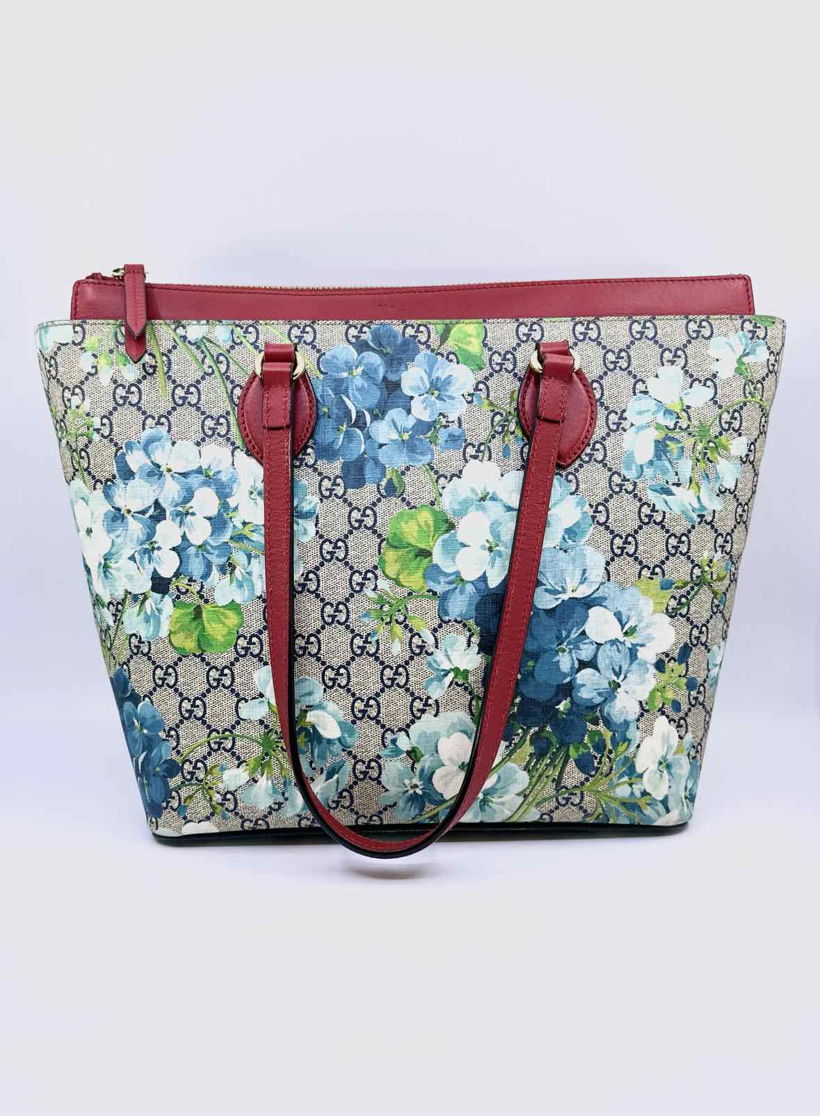 GUCCI Beige, Blue Coated canvas Floral Tote