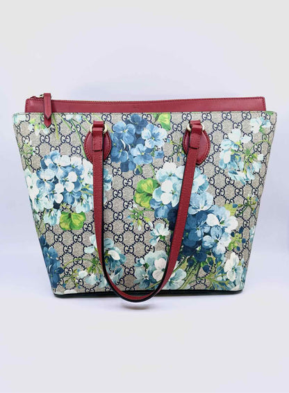GUCCI Beige, Blue Coated canvas Floral Tote