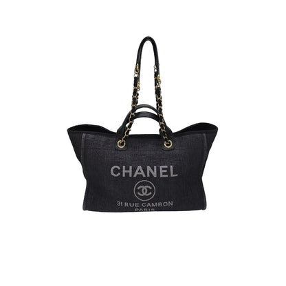 Chanel Woven Straw Raffia Medium Deauville Tote Black