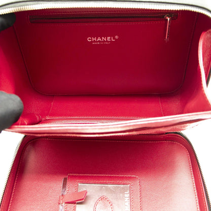 Chanel Black and White Striped Caviar Large Filigree Vanity Case Bag