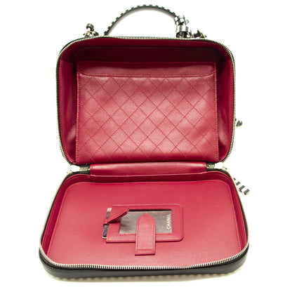 Chanel Black and White Striped Caviar Large Filigree Vanity Case Bag