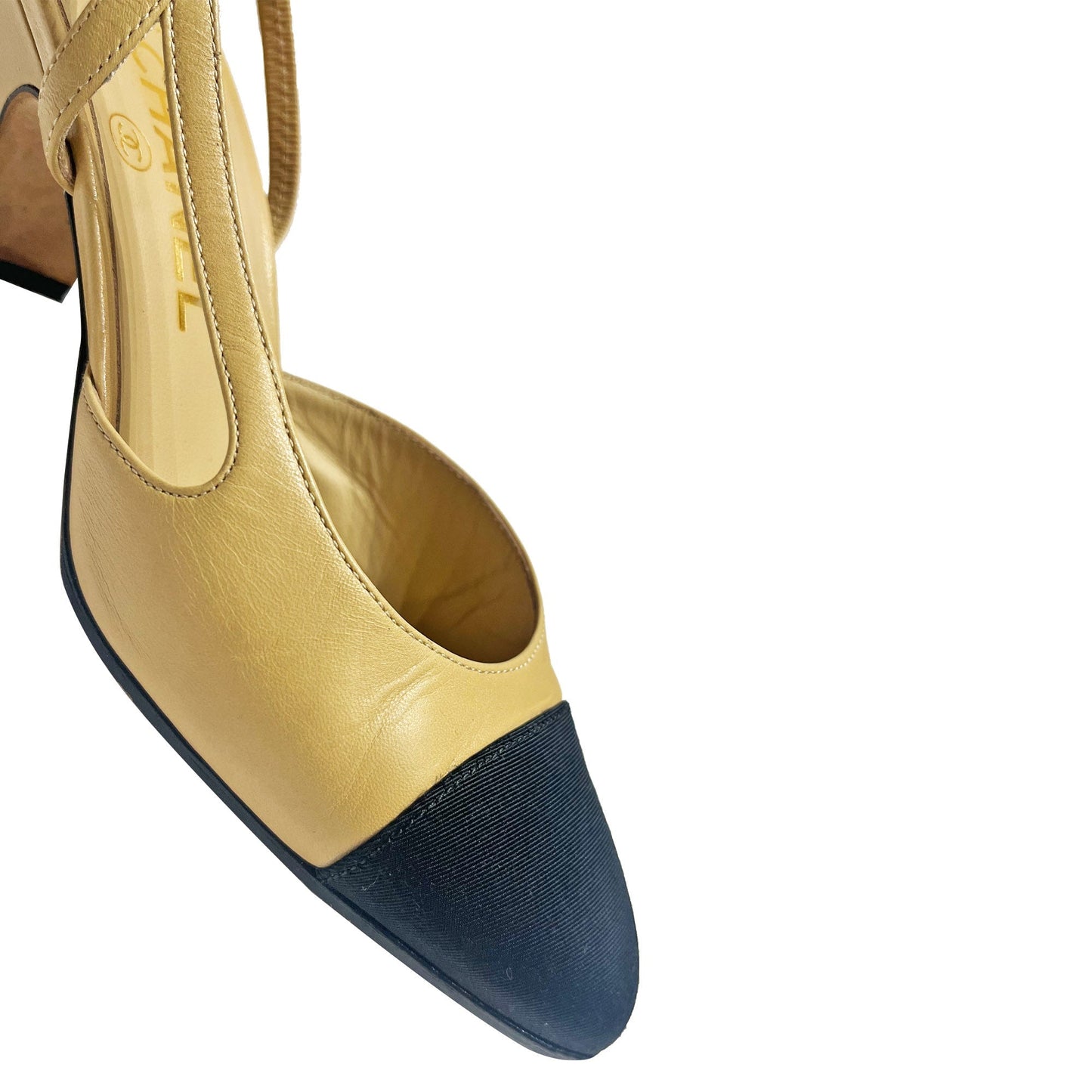 Chanel sling back leather on canvas mules