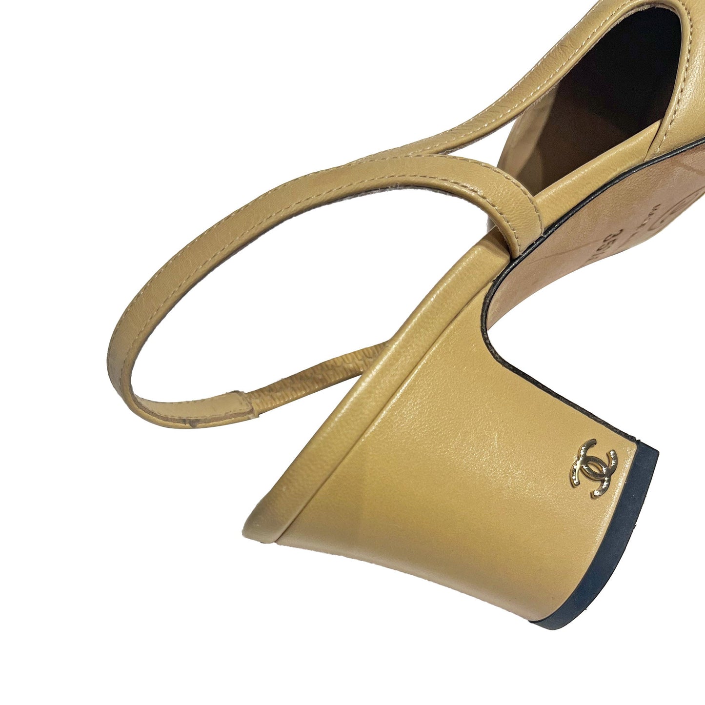 Chanel sling back leather on canvas mules